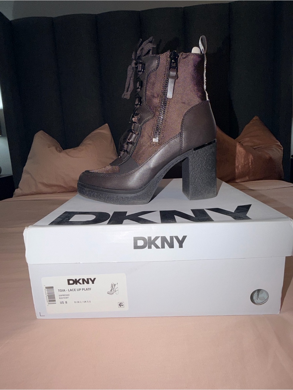 DKNY Toia Lace-Up Platform Block-Heel Booties